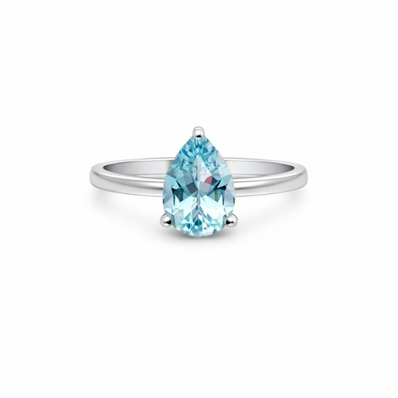S925 Large Teardrop Swiss Blue Topaz Ring